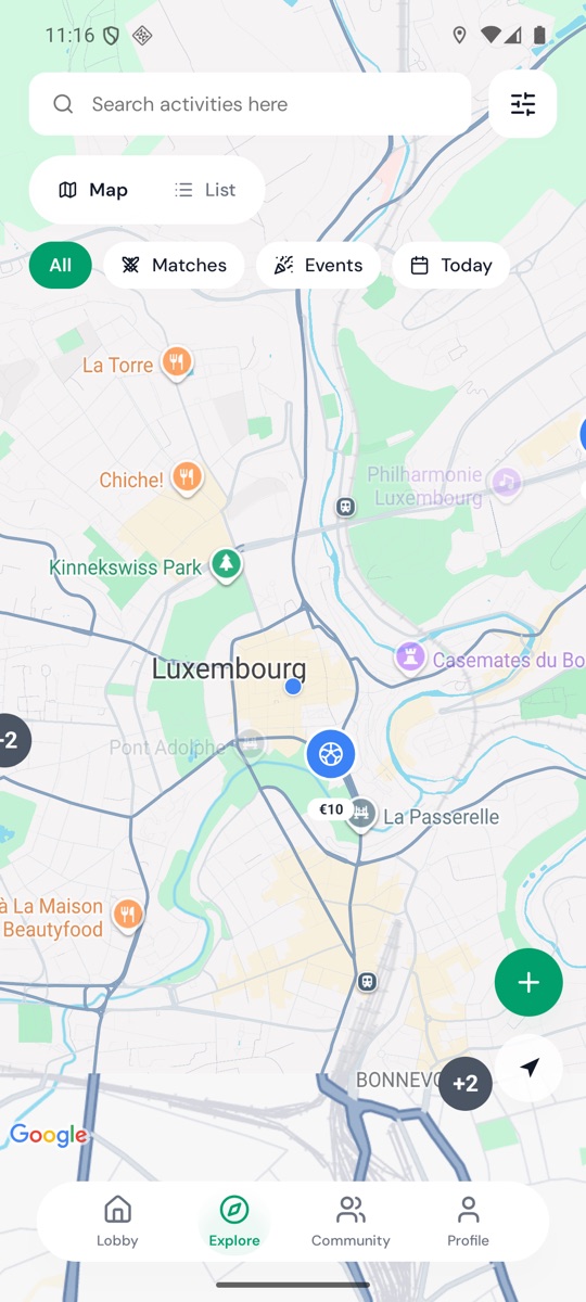 Explore map with activity pins around the city